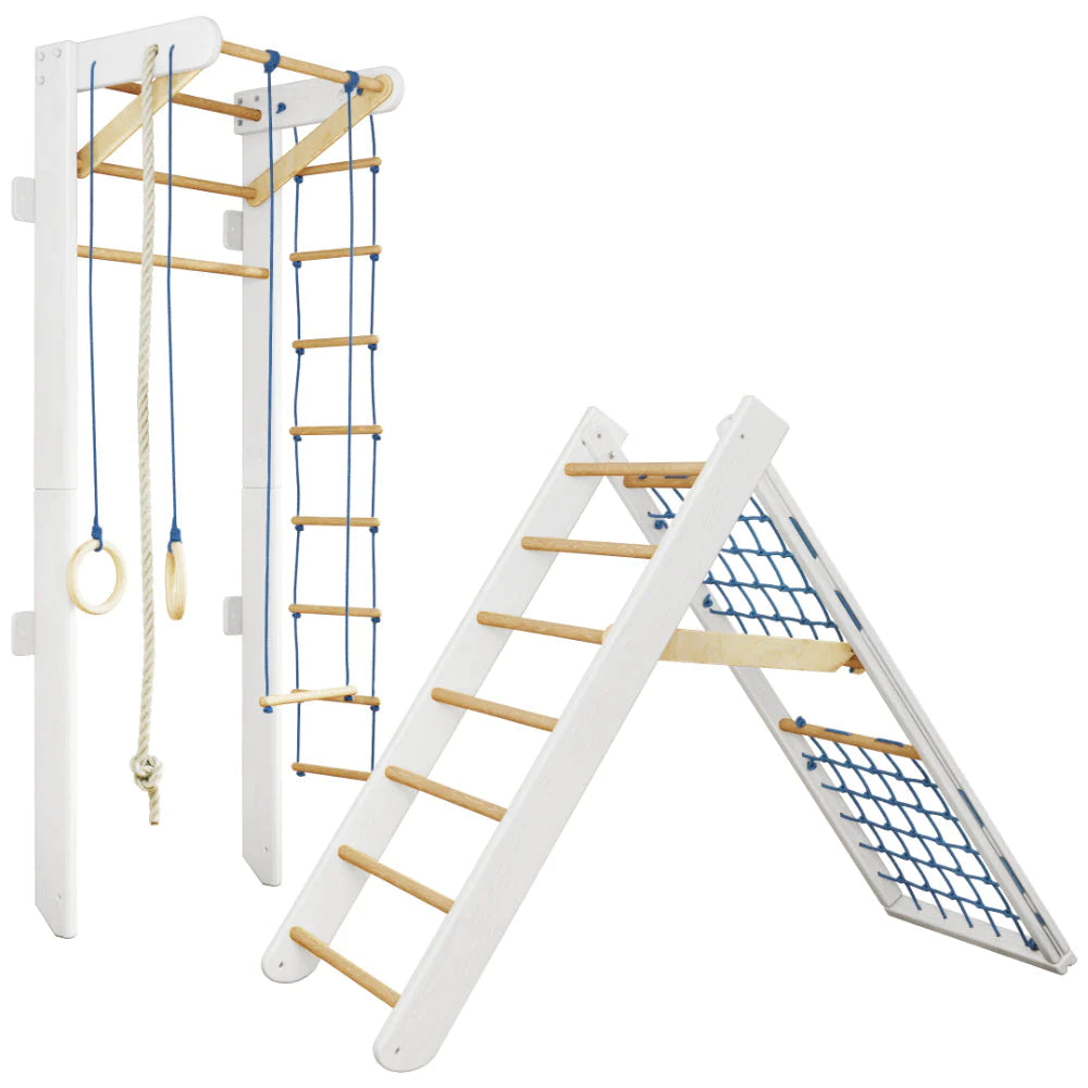 WoodiJoy Kombi-Sprossenwand für Zuhause Weiß