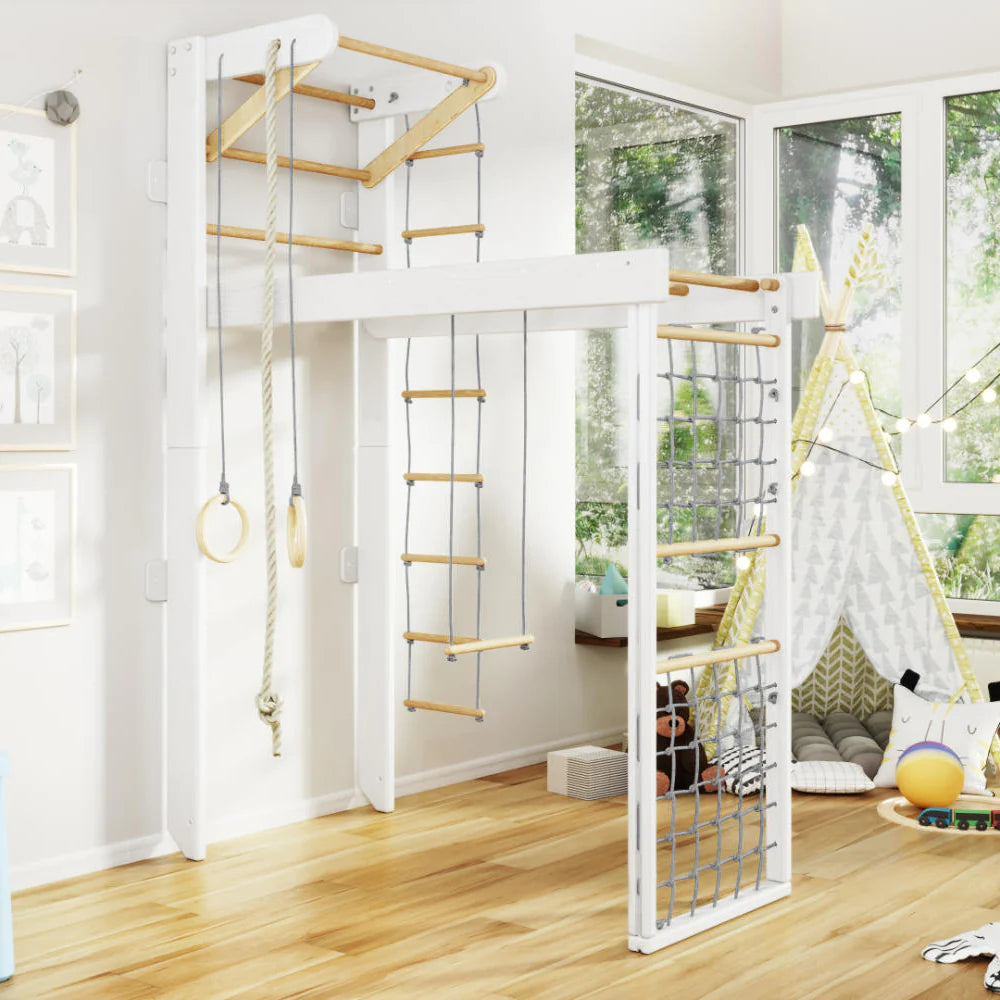 WoodiJoy Kombi-Sprossenwand für Zuhause Weiß