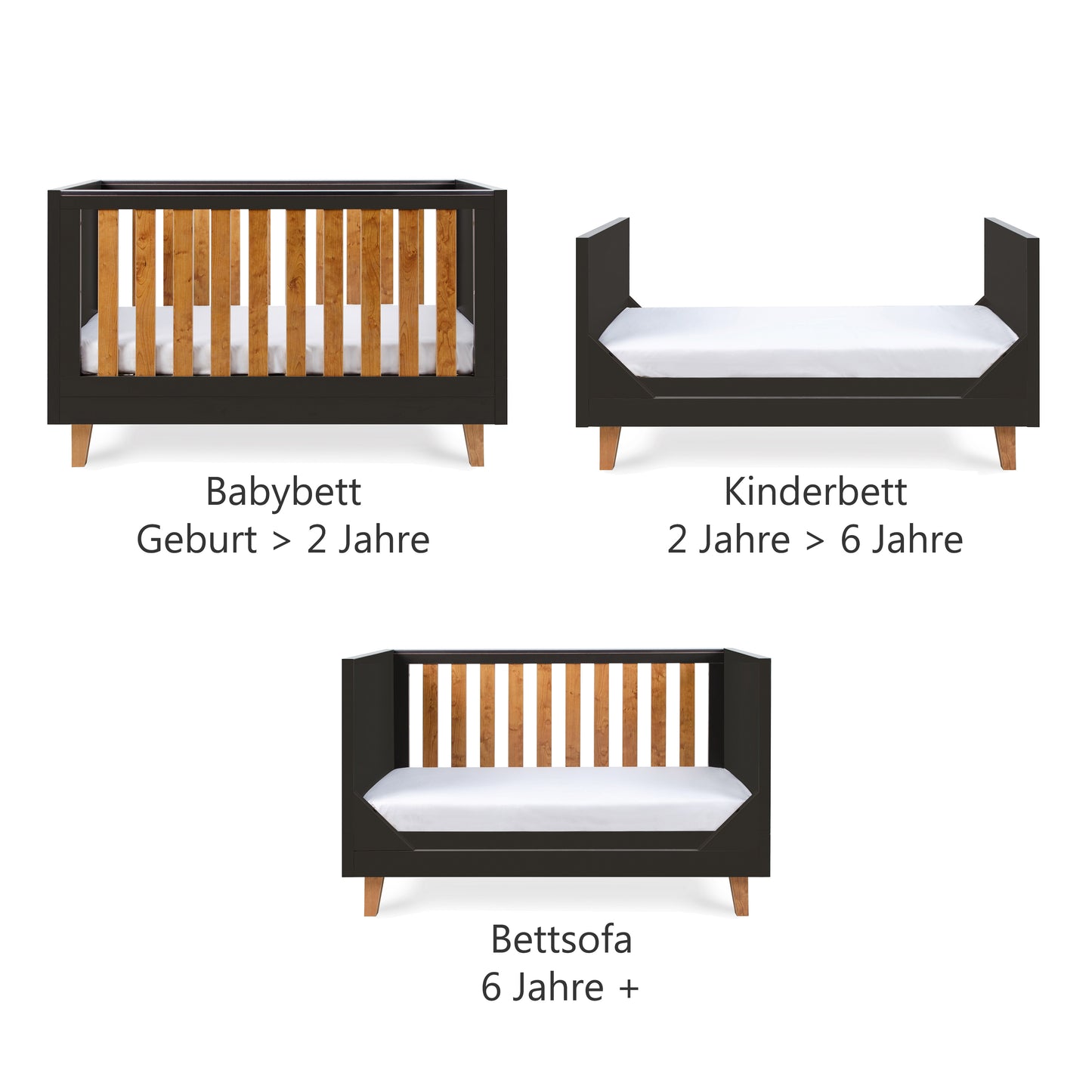 Babybett 70x140 Schiefergrau und Palisander Como