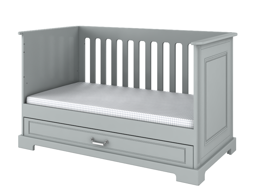 Babybett 70x140 grau mit Bettkasten Ines zum Bettsofa umgebaut