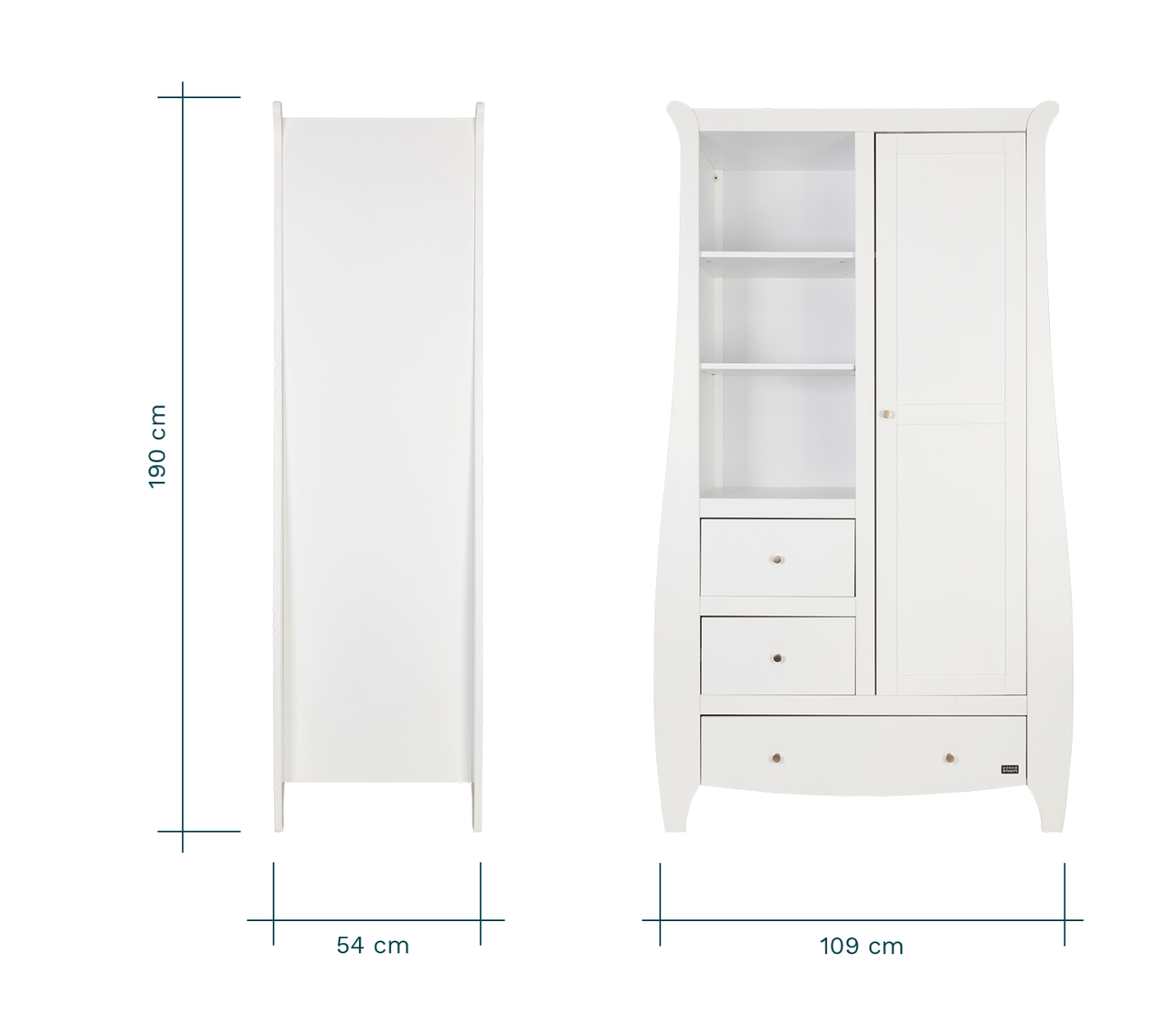 Kleiderschrank aus Massivholz Weiß Lucas Maße