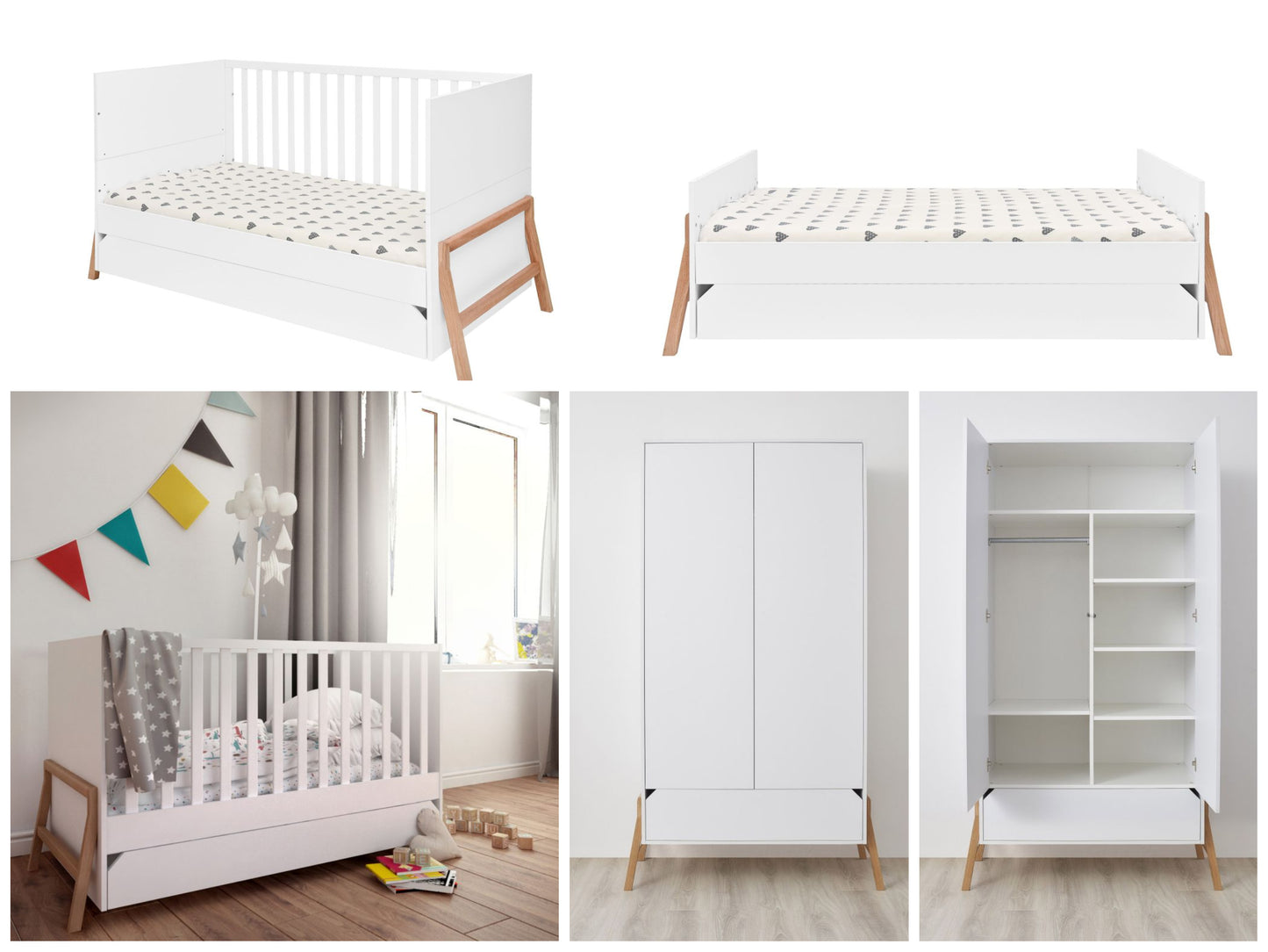 Babyzimmer Lotta Weiß: Babybett und Kleiderschrank