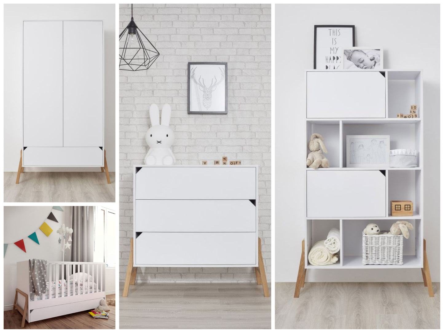 Babyzimmer Lotta Weiß: Babybett, Kommode, Regal, Kleiderschrank