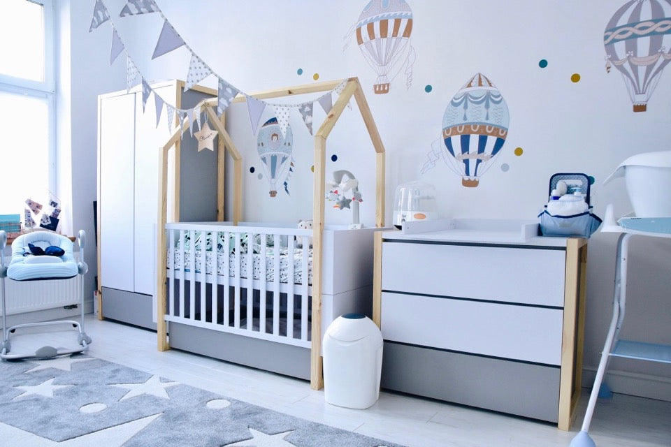 Baby - und Kinderzimmer Set Pinette: Schrank, Kommode, Babybett